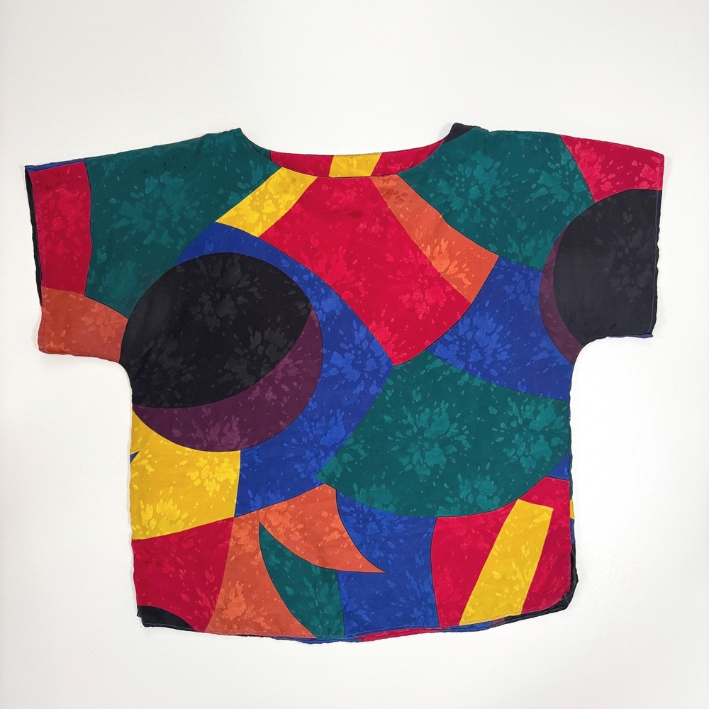 Vintage‎ Shapely Womens Small Abstract Geometric Colorblock Short Sleeve Blouse